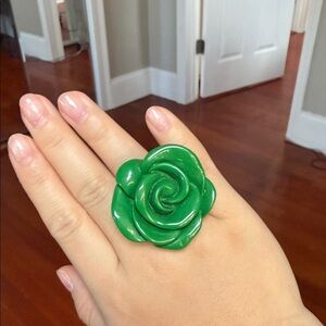 Green Camellia Flower Statement Ring size fits 5.2- 5.5